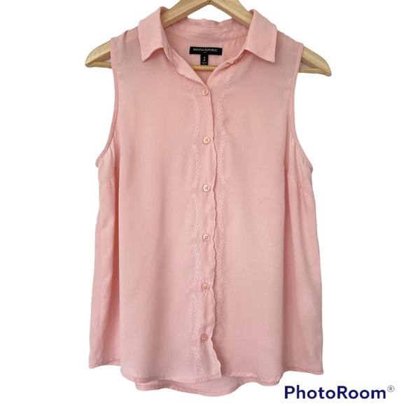 BANANA REPUBLIC BUTTON DOWN SLEEVELESS PINK FLOWY TOP/BLOUSE WITH SCALLOP DETAIL - Picture 1 of 7